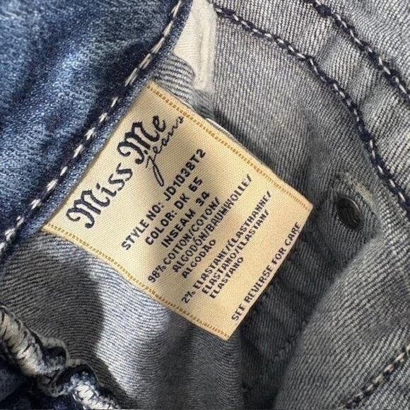 Miss Me Jeans Womens 31 Blue Straight Leg Embroidered Pockets Stretch Denim - Picture 6 of 8